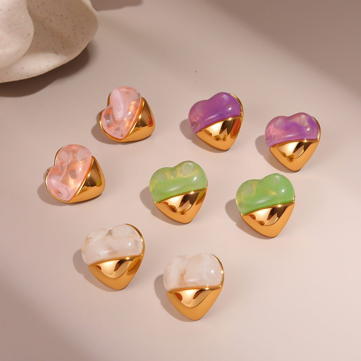 18K Gold-Plated Heart Resin Stud Earrings