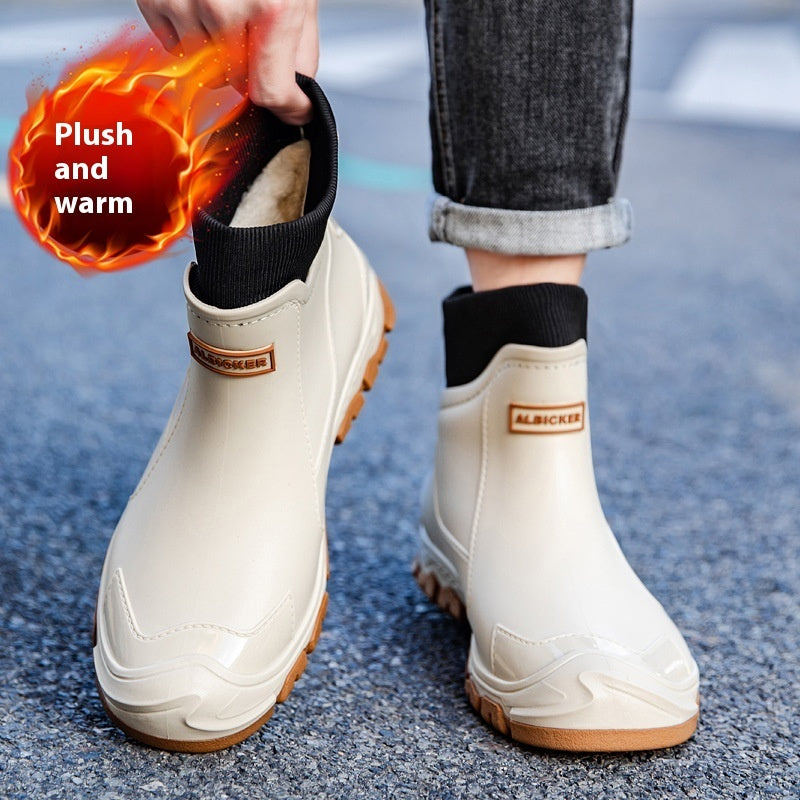 Velvet-Lined Outdoor Rain Boots