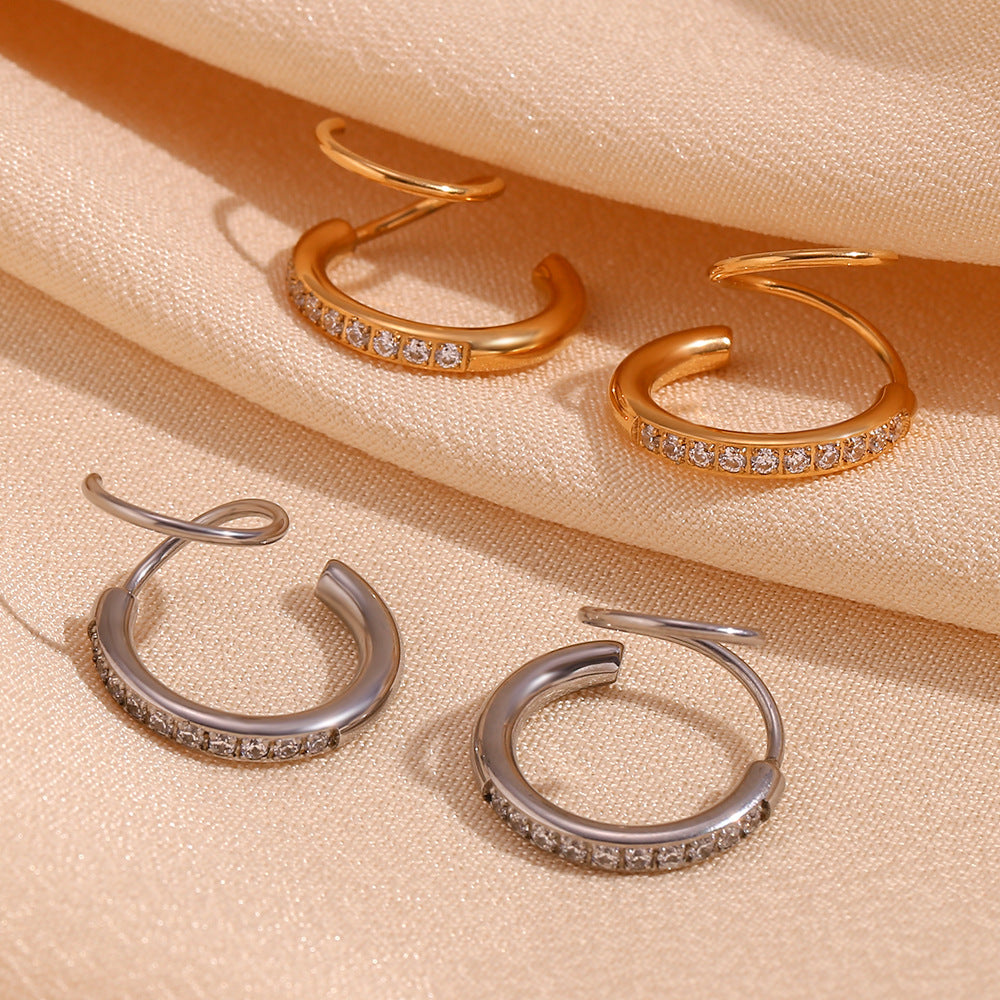 Winding Ear Ring Diamond-embedded Creative Spiral Stud Earrings