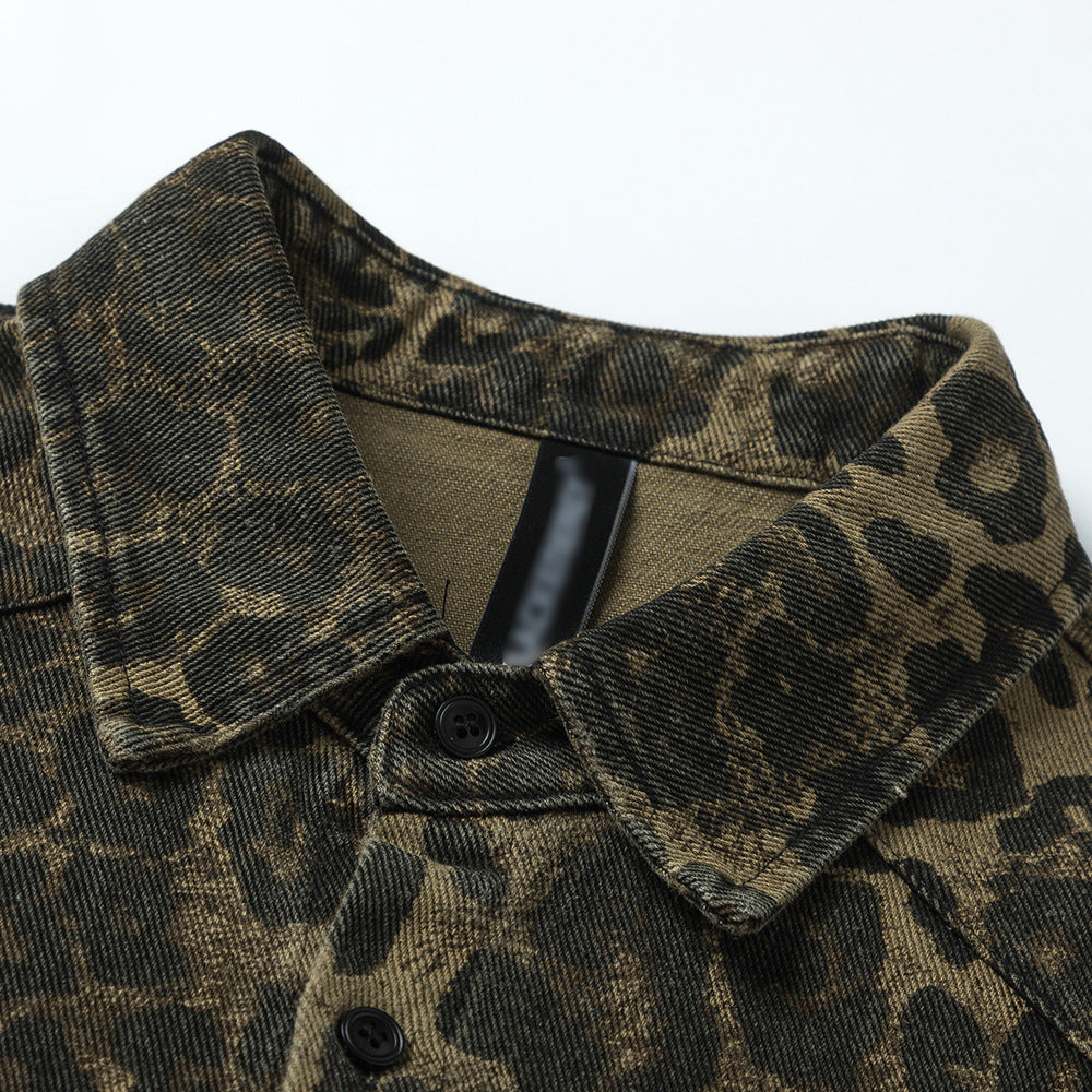 Men's Distressed Polo — Leopard Print