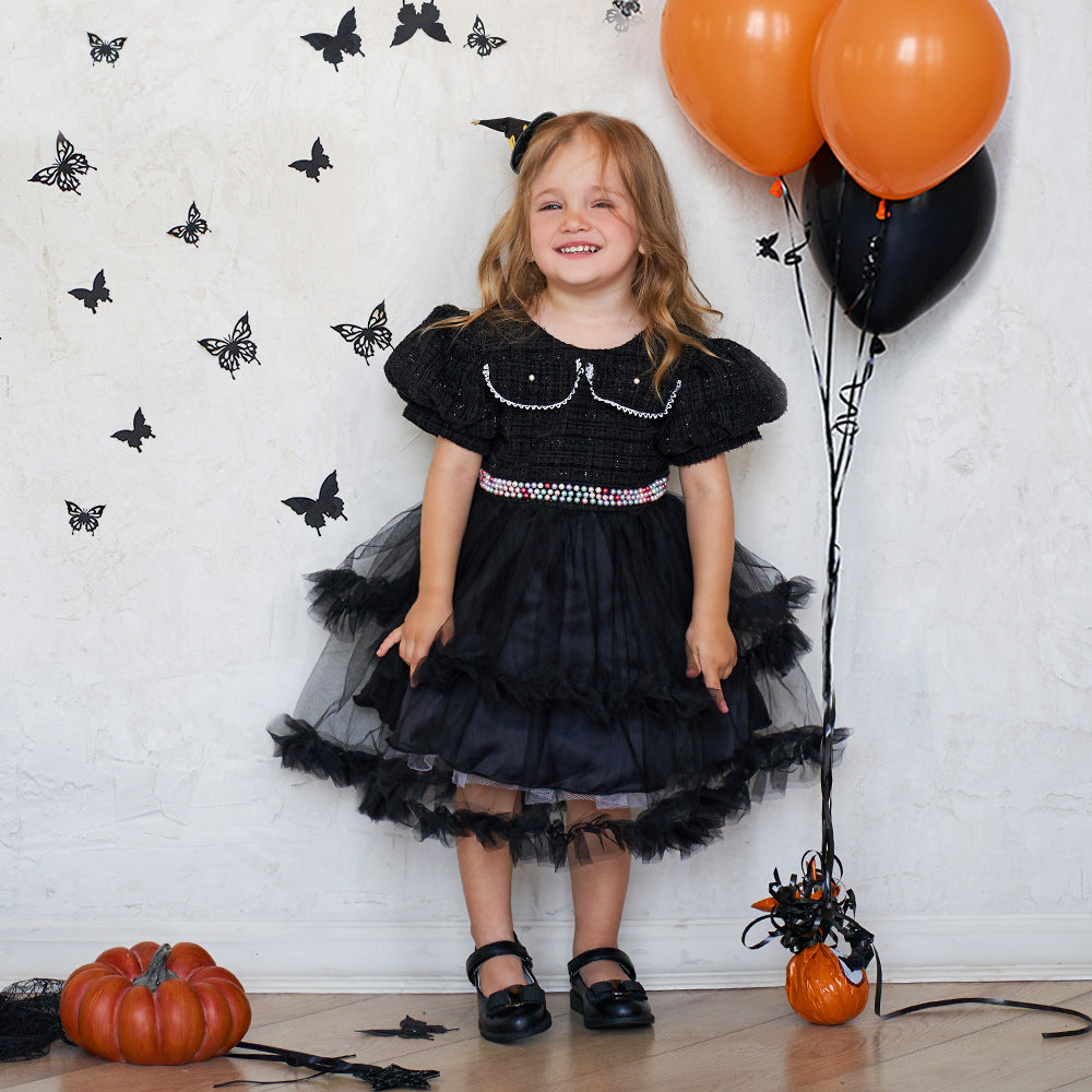 Girls' Halloween Puff Sleeve Mesh Dress