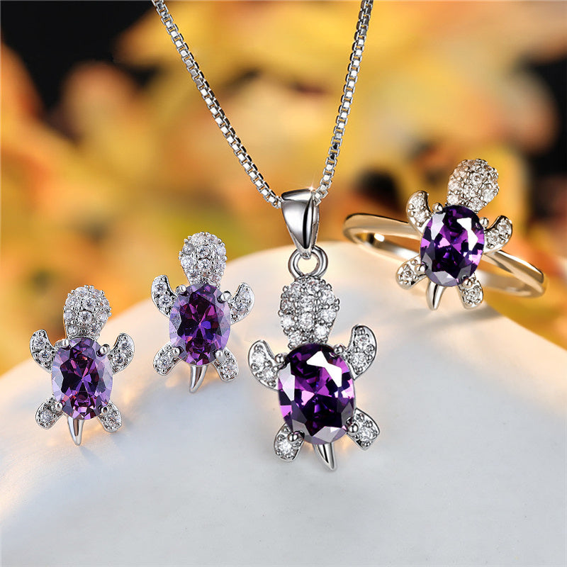 Turtle Pendant Necklace — Multicolor Crystal