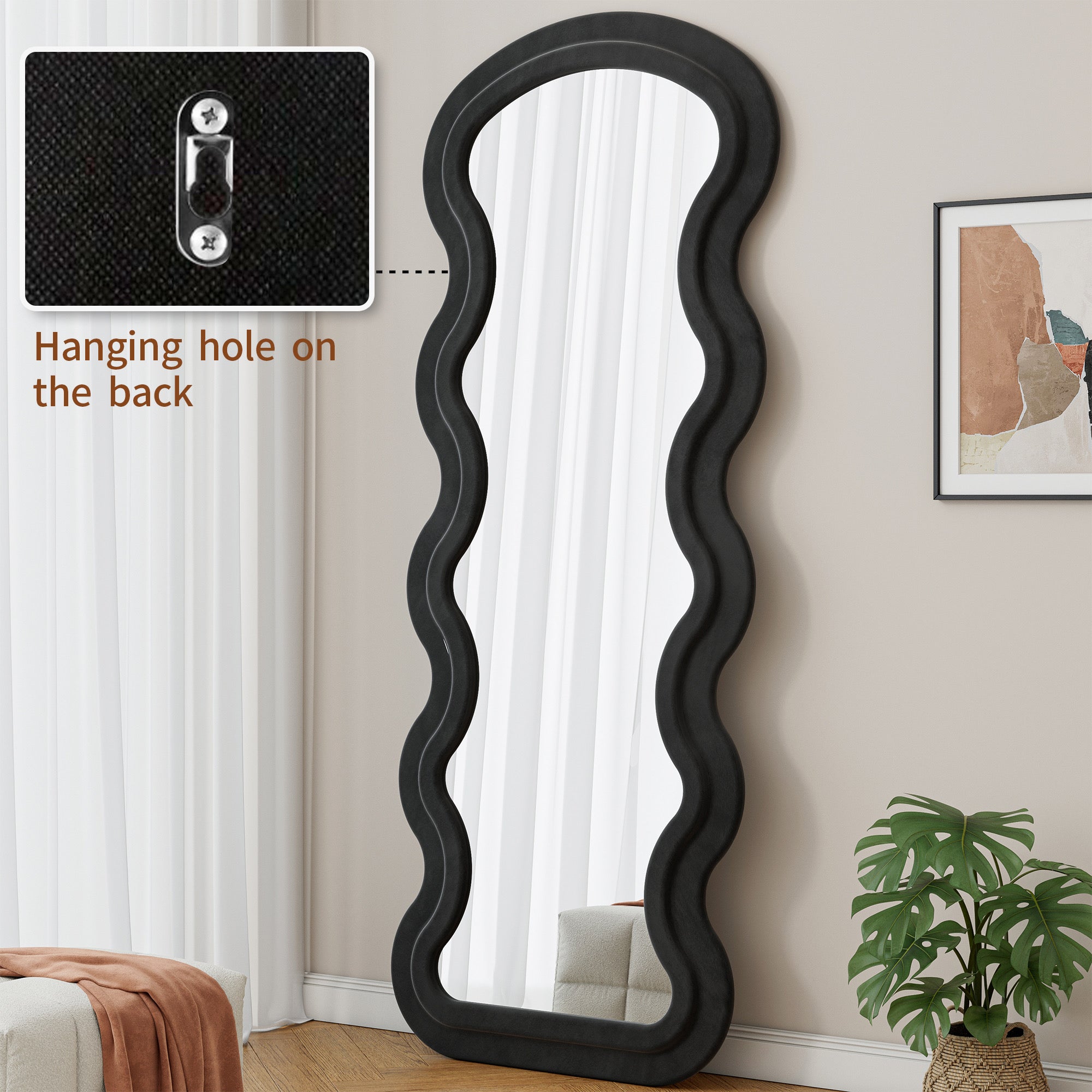 Black Wave Floor Mirror — Flannel-Wrapped