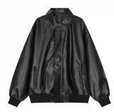 Men's Short Zipper And Lapel Loose Casual PU Leather Jacket