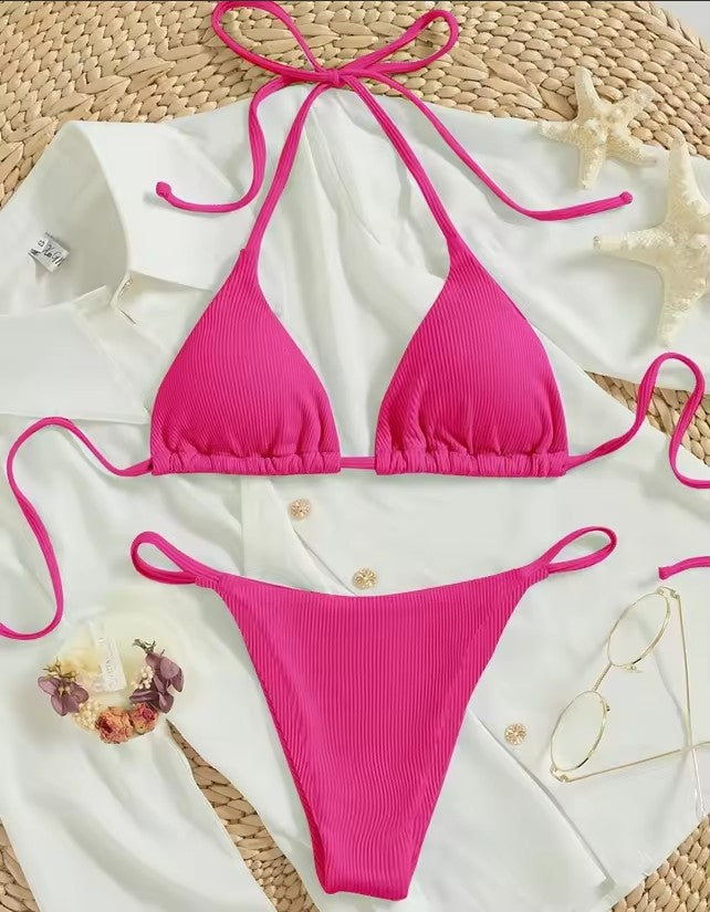 Sexy Ribbed Tie Bikini Set – Two‑Piece Swimsuit