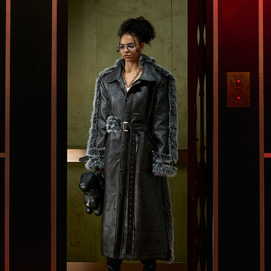 Cotton Padded Thickened Thermal Long Leather Wind Coat