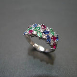Colorful Horse Eye Zircon Three Rows Inlaid Personality Trendy Ladies Index Finger Ring
