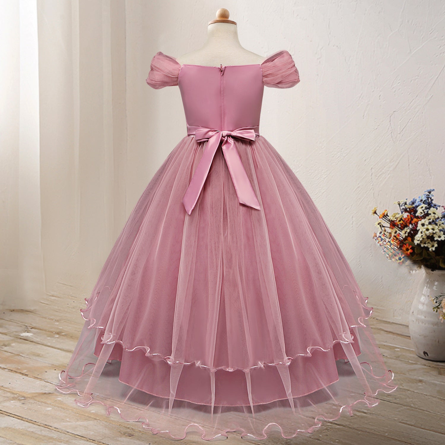 One-Shoulder Princess Flower Dress