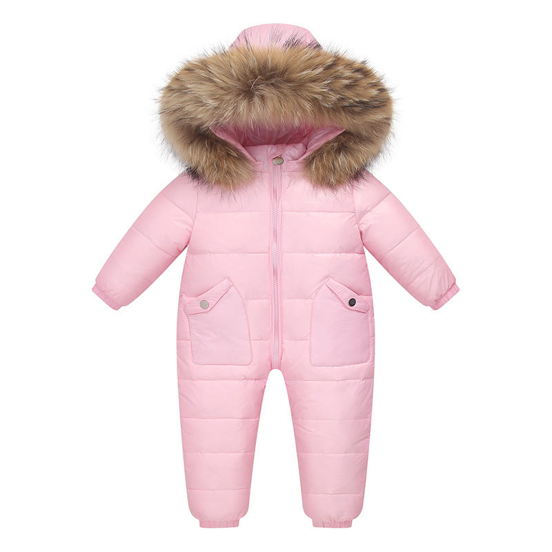 Baby White Duck Down Hooded Onesie