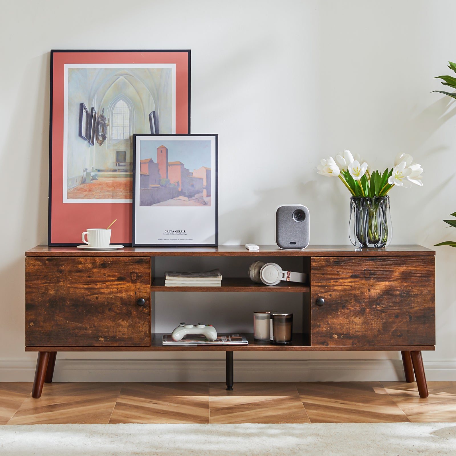 Black Panel TV Cabinet with Storage