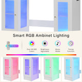 43.3 Vanity Desk With Large Mirror And Hollywood Bulbs, Modern Glass Top Makeup Vanity With Drawers And Power Outlet, Large Dressing Table With 3 Color Lighting Modes & RGB Cabinets For Bedroom