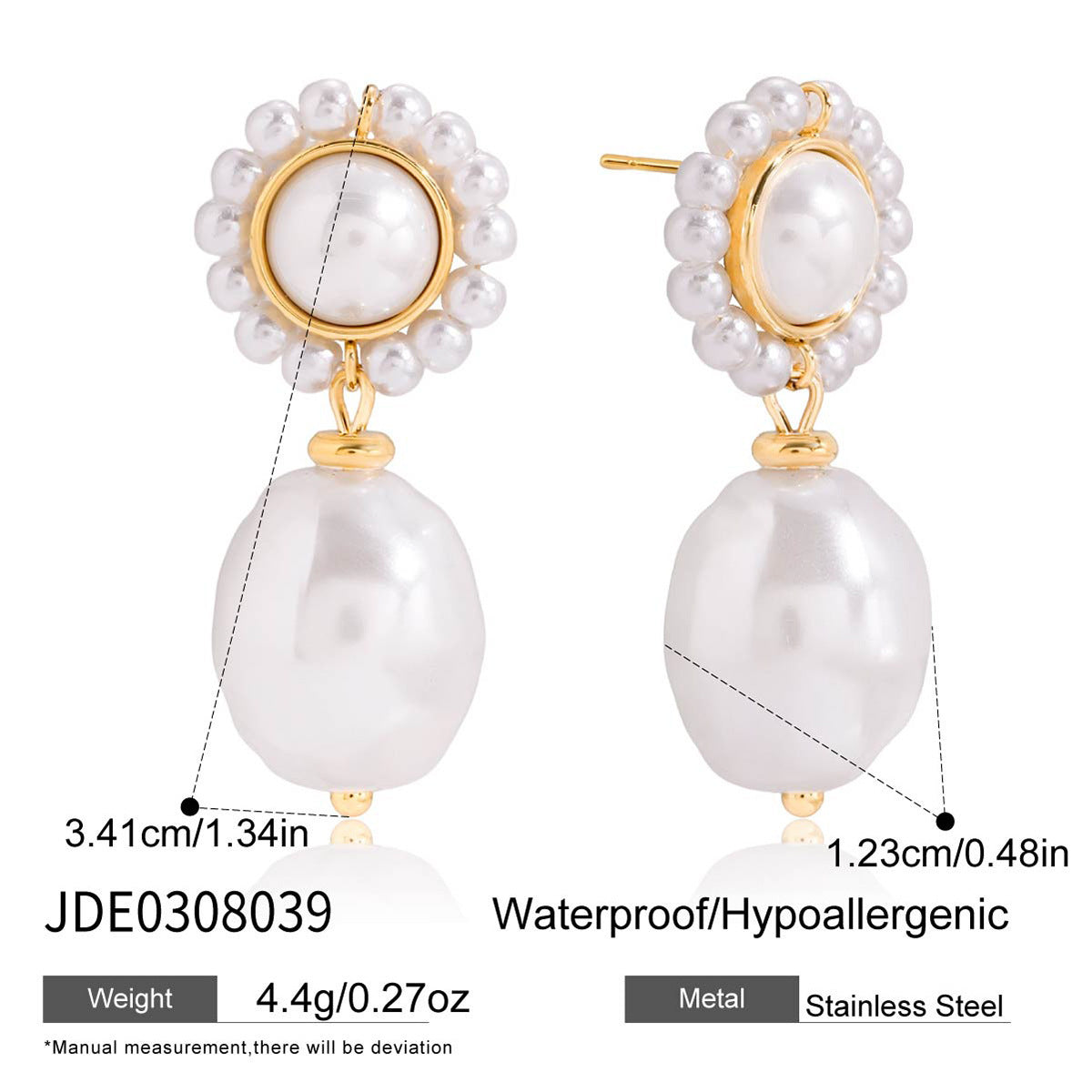 Stainless Steel Pearl Stud Earrings