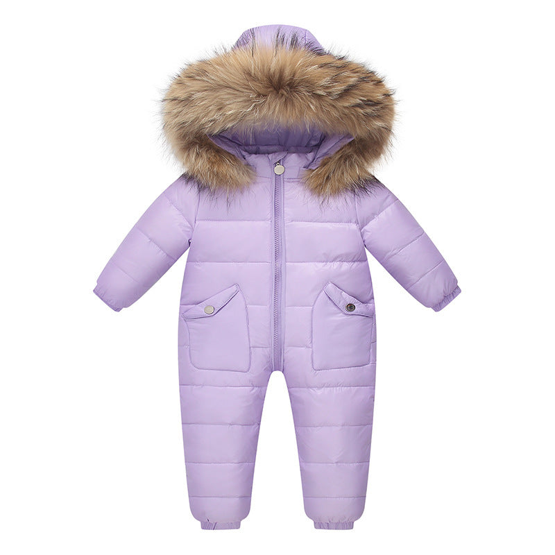Baby White Duck Down Hooded Onesie