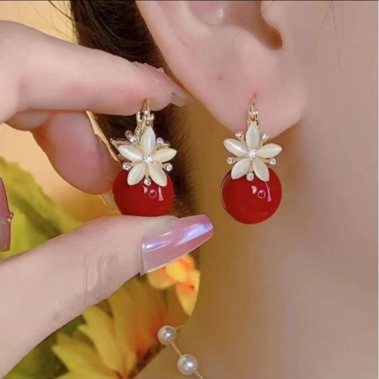Purple Pearl Flower Earrings