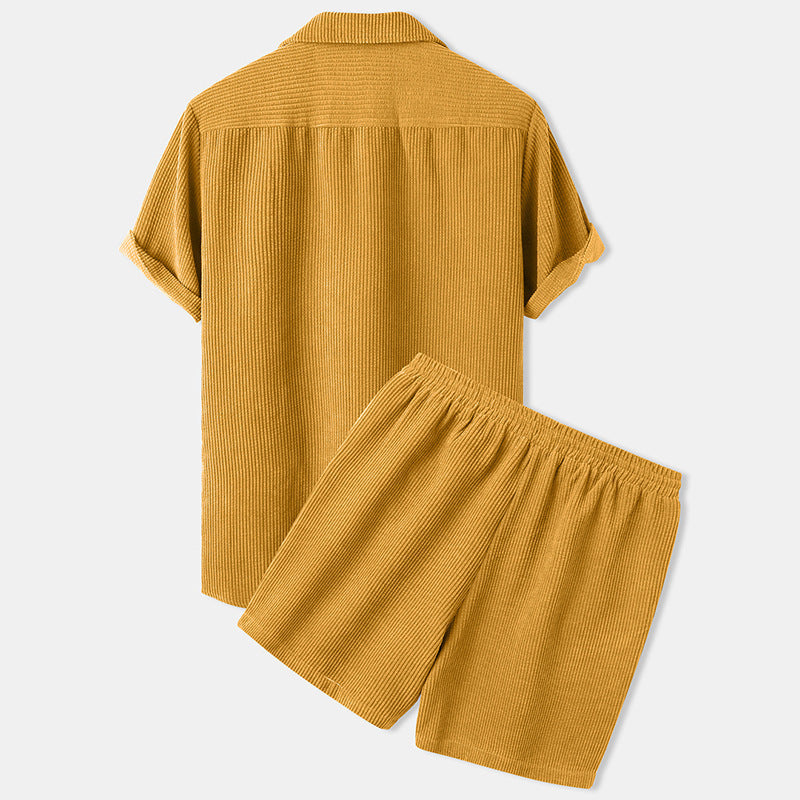 Corduroy Short-Sleeve Suit Set