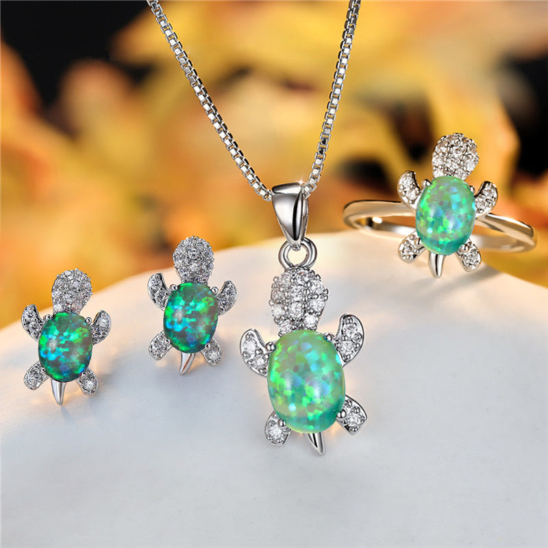 Turtle Pendant Necklace — Multicolor Crystal