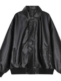 Men's Short Zipper And Lapel Loose Casual PU Leather Jacket