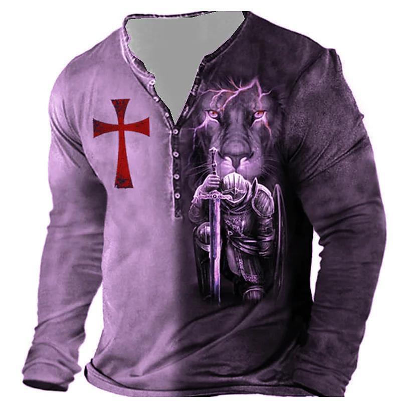Men's Print Long-Sleeve Henley