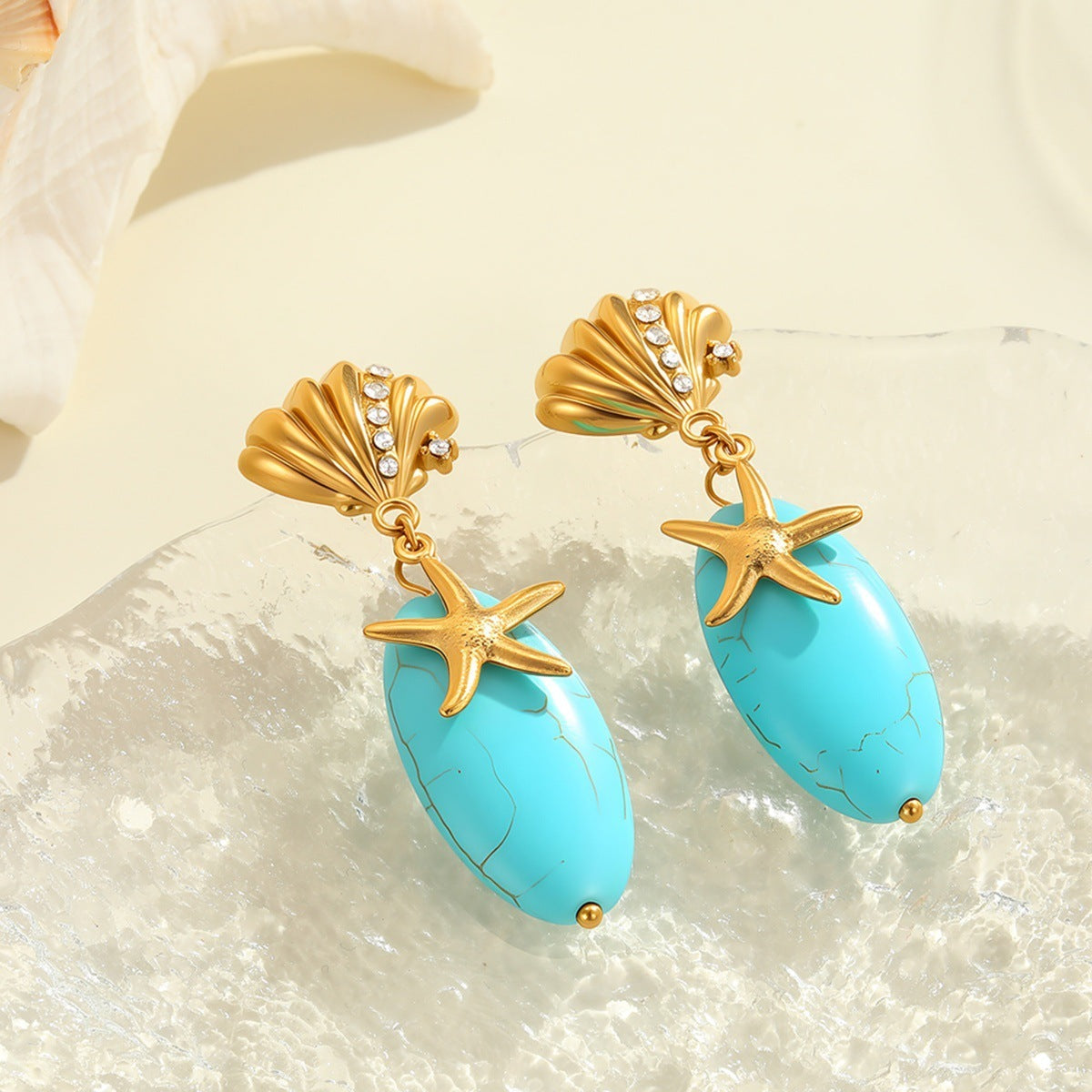 Turquoise Stainless Steel Drop Earrings
