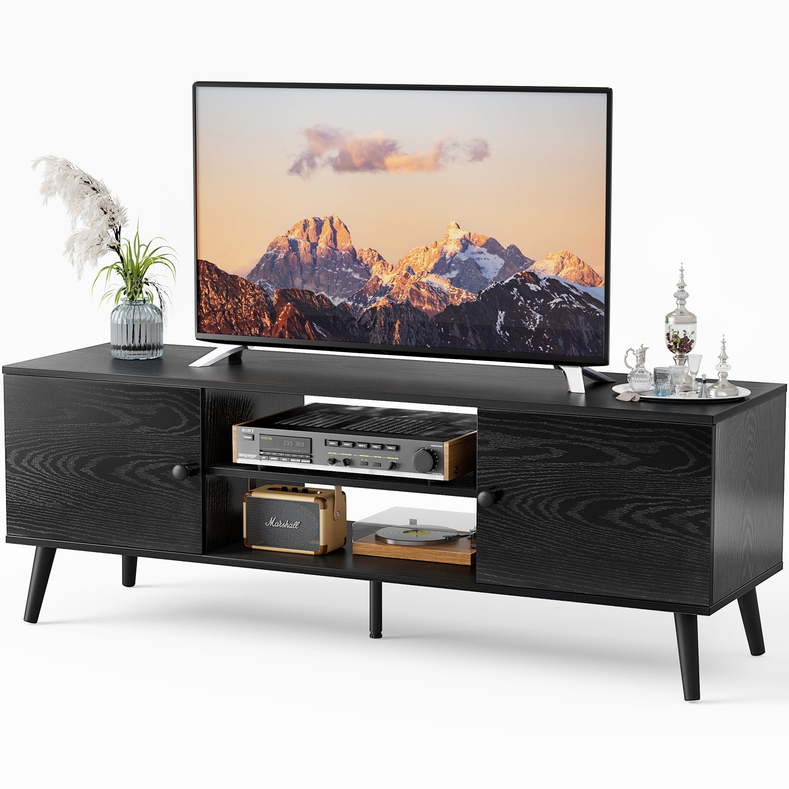 Black Panel TV Cabinet with Storage