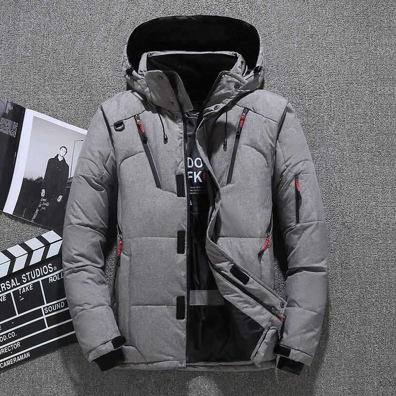 Men's Short White Duck Down Hooded Jacket