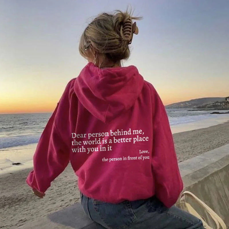 "Dear Person Behind Me" Plush Drawstring Hoodie