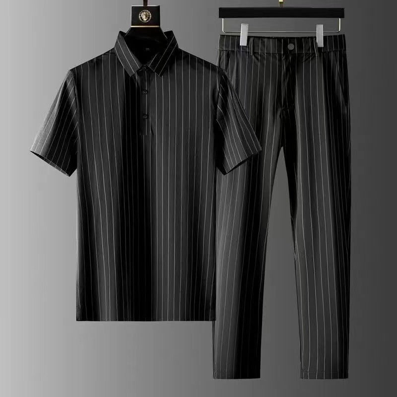 Men's Ice Silk Striped Casual Set