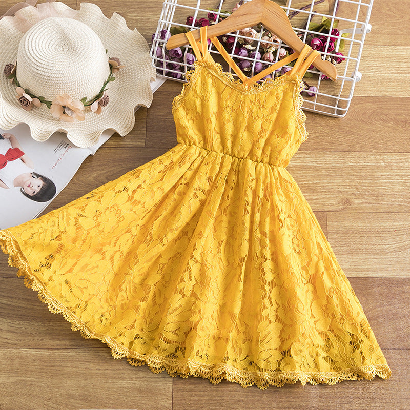 Girls Embroidered Lace Suspender Dress