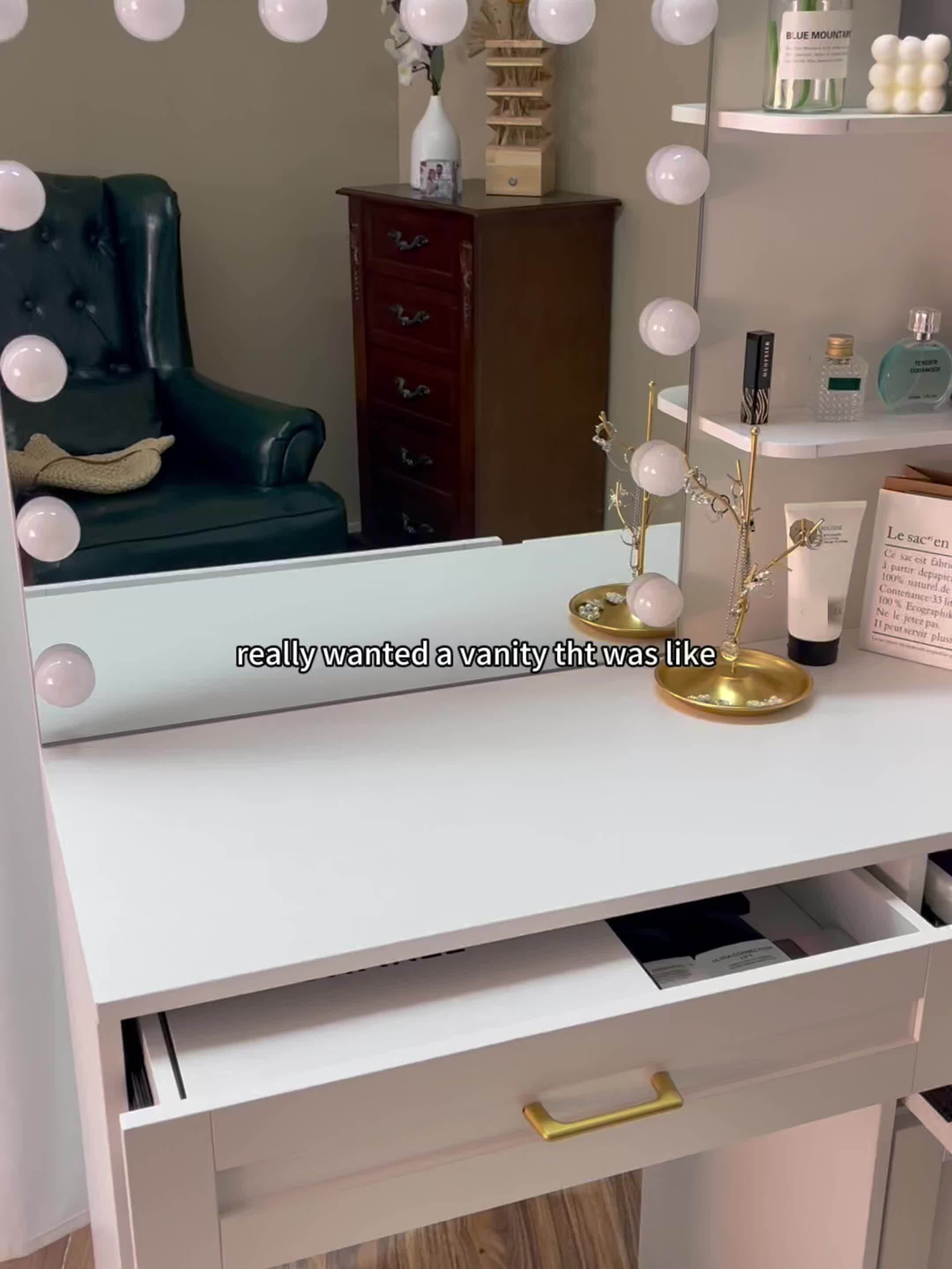 Vanity Desk with Lighted Mirror & Power Outlet