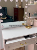 Vanity Desk with Lights, Makeup Vanity Desk with Mirror & Power Outlet, 3 Colors Lighting Adjustable Brightness, easy to assemble following the step-by-step instructions, 3 Drawers, White