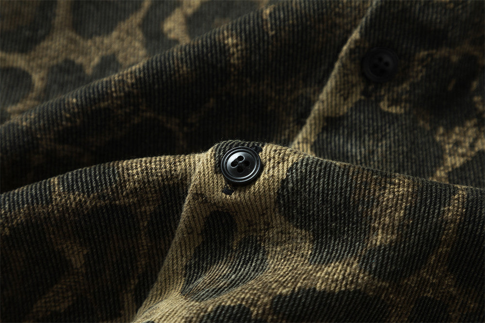 Men's Distressed Polo — Leopard Print