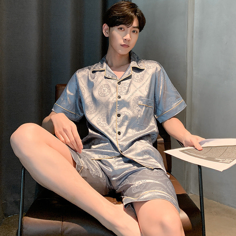 Men's Ice Silk Short-Sleeve Pajama Set