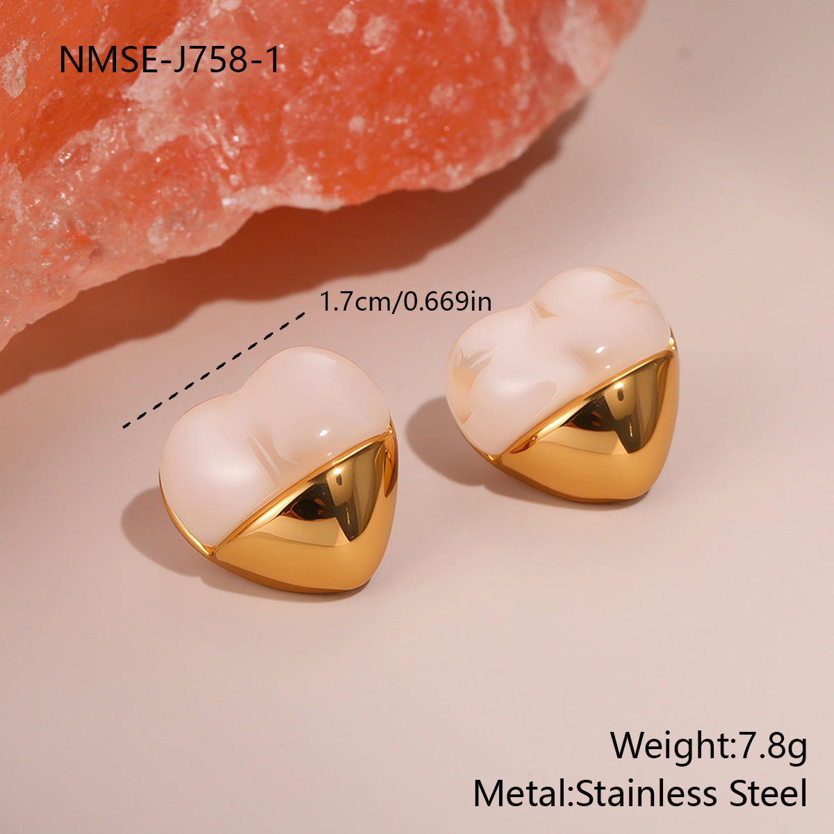 18K Gold-Plated Heart Resin Stud Earrings