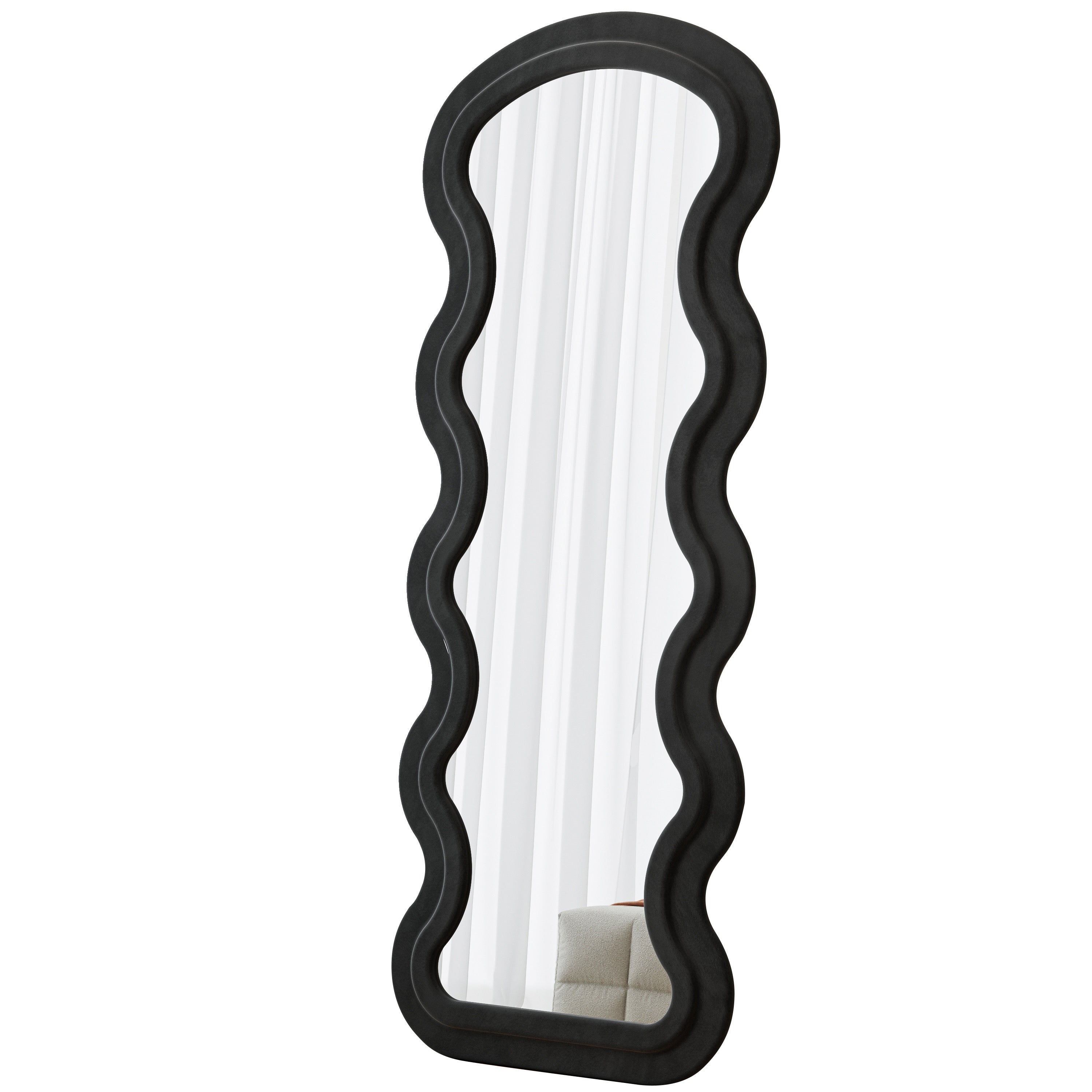 Black Wave Floor Mirror — Flannel-Wrapped
