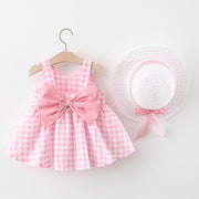 Baby Plaid Skirt with Straw Hat Set