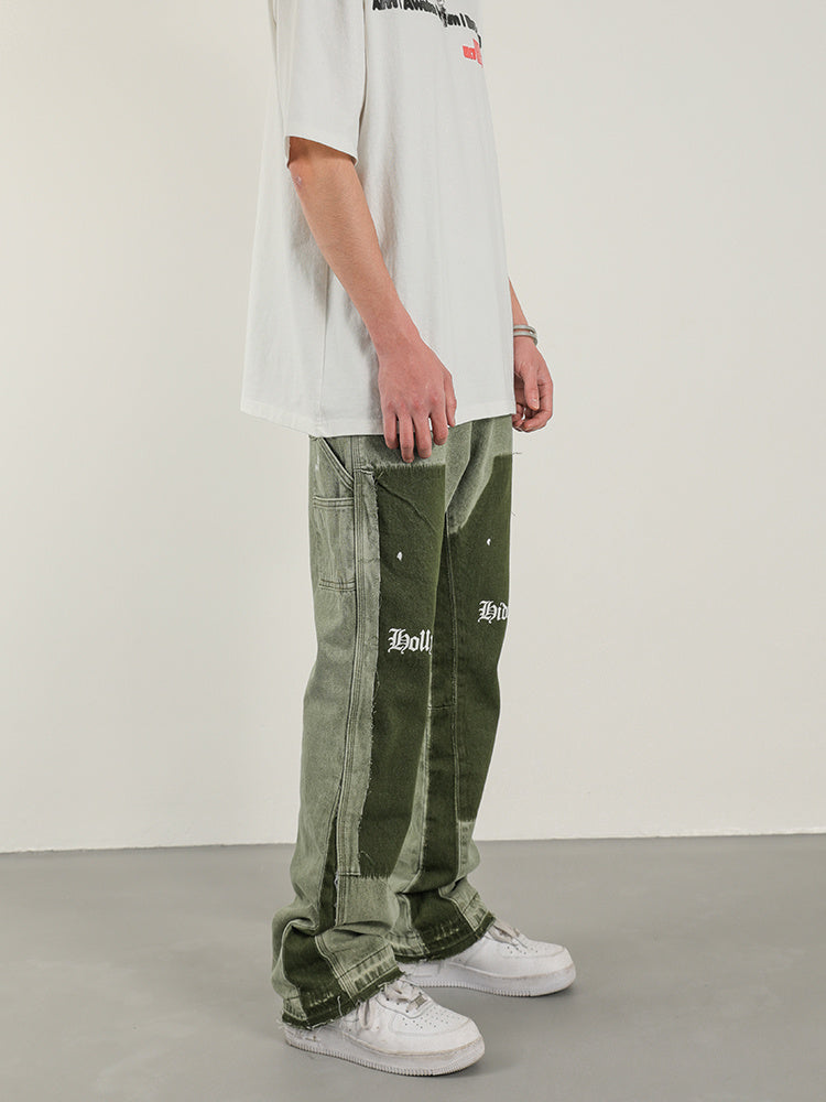 Heavy Wash Distressed Flared Pants