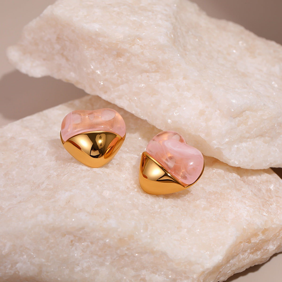 18K Gold-Plated Heart Resin Stud Earrings