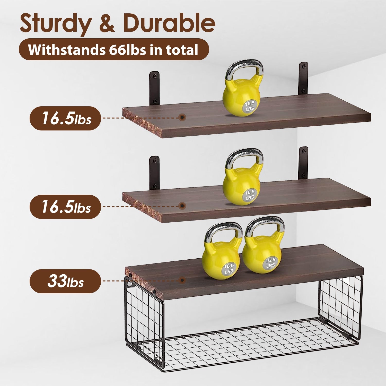 2-in-1 Floating Wall Shelves with Storage Basket