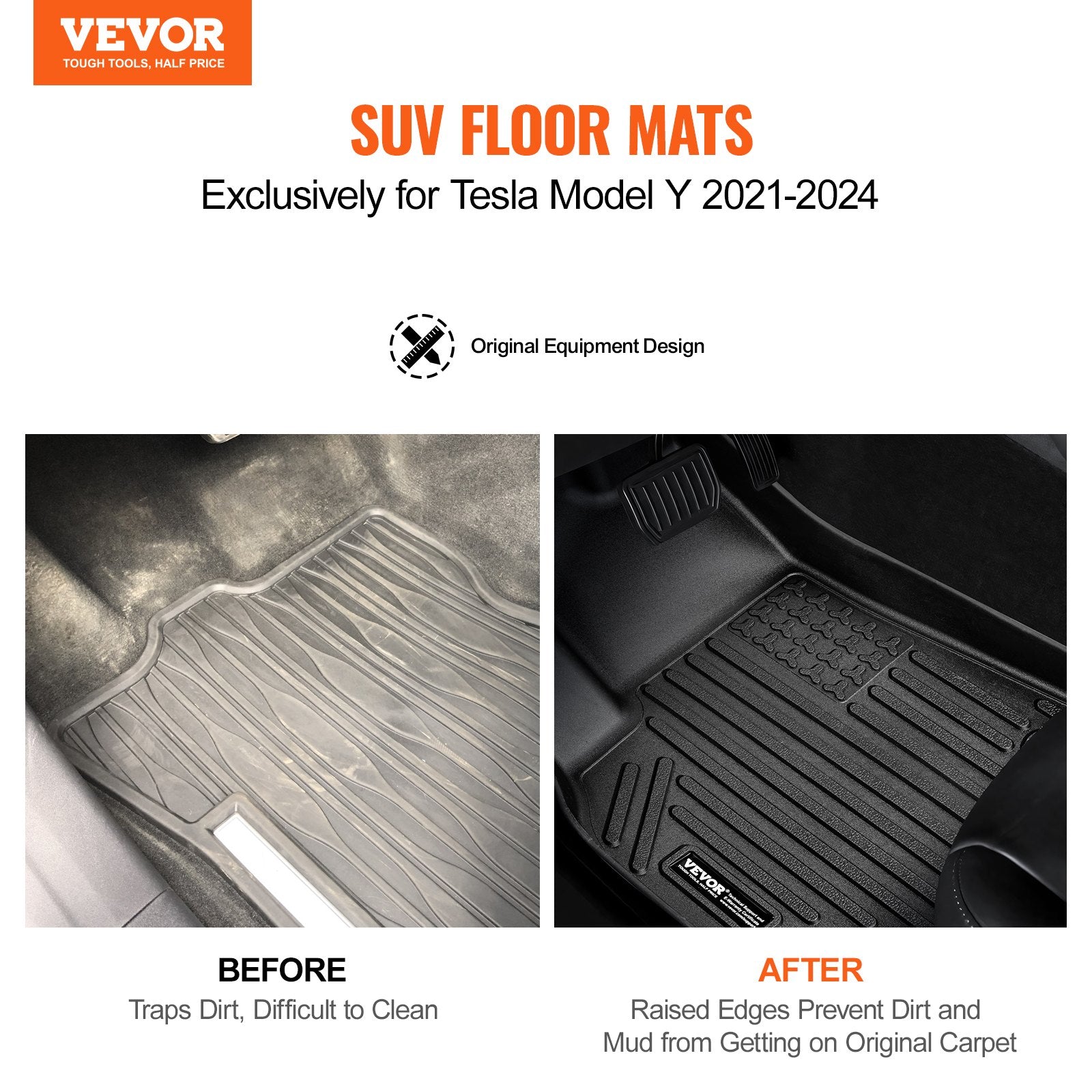 TPE Floor Mats — Fits Tesla Model Y (2021-2024), 3-Piece