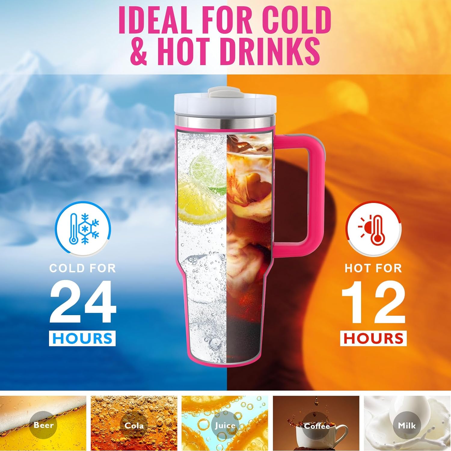 40oz Insulated Tumbler with Handle and Straw