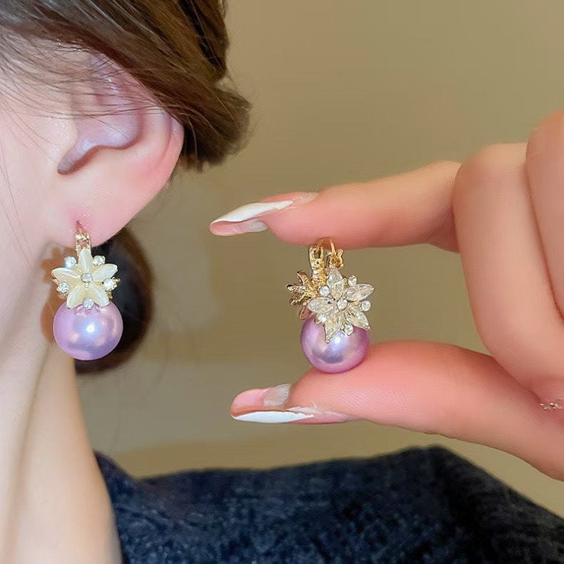 Purple Pearl Simple Flower Style Fashion Earrings