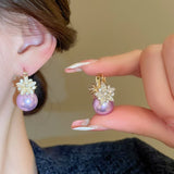 Purple Pearl Simple Flower Style Fashion Earrings