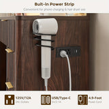 48-inch Fluted Makeup Vanity Desk with Large LED Lighted Mirror, 8 Drawers & Charging Station - Glass Top Modern Dressing Table with Adjustable Lighting, Hardwood Construction, Grey Tones, Space-Saving Design for Bedroom