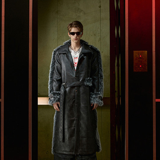 Cotton Padded Thickened Thermal Long Leather Wind Coat