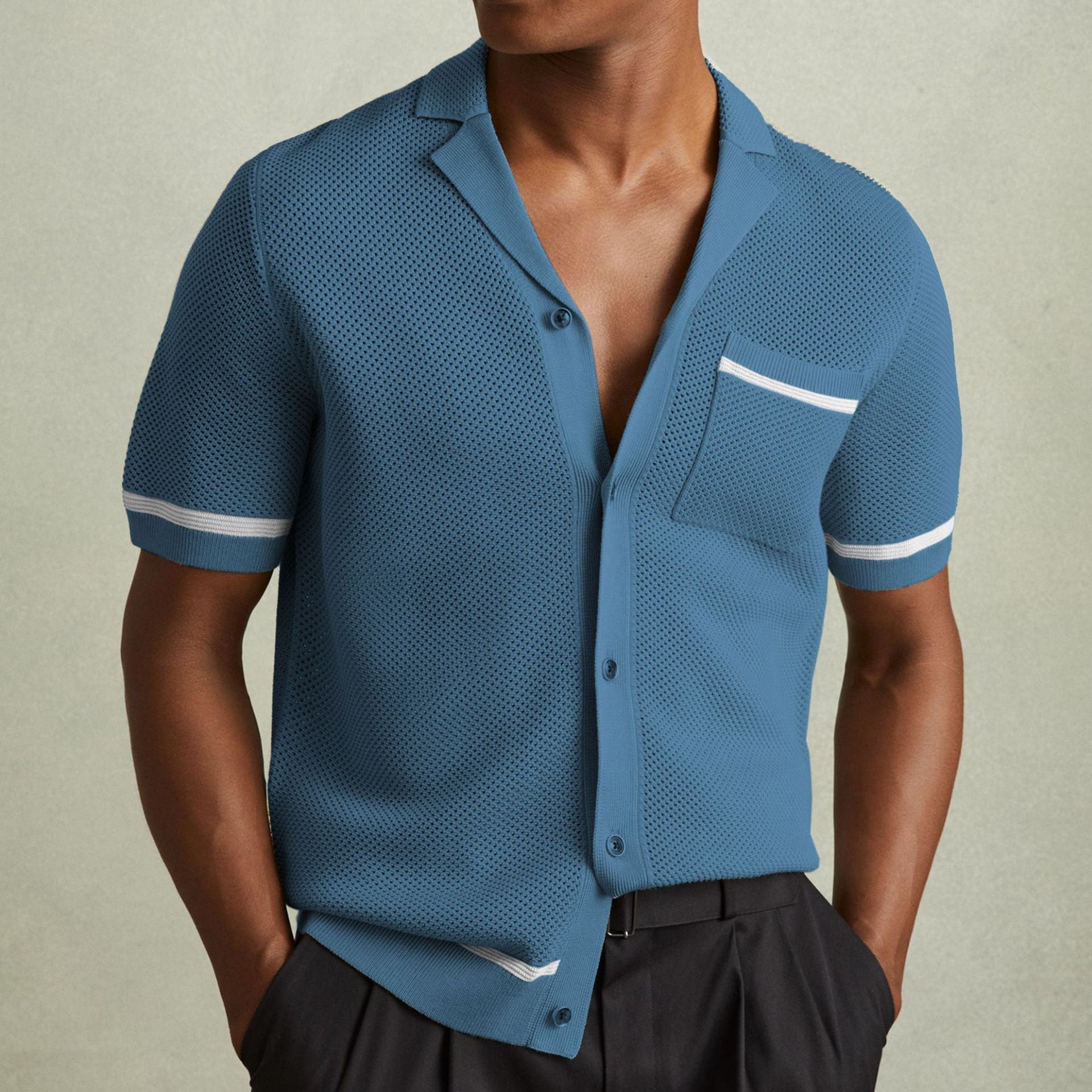 Cartih Cuban-Collar Knit Polo — Short Sleeve