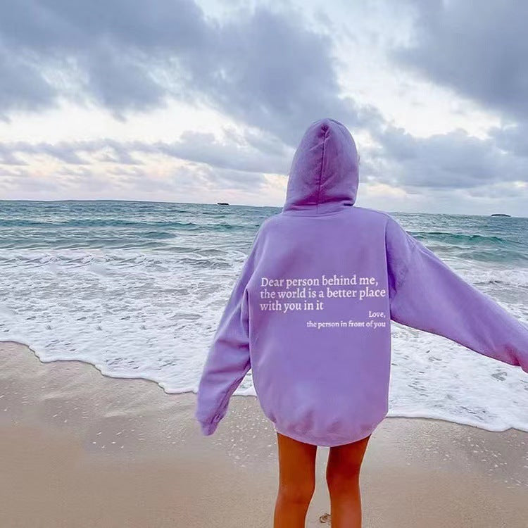 "Dear Person Behind Me" Plush Drawstring Hoodie
