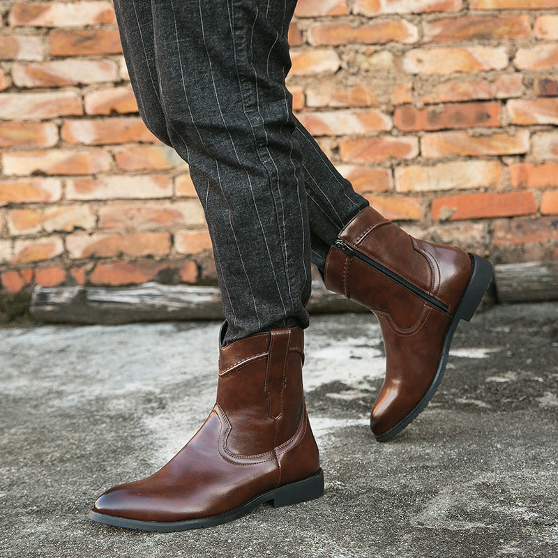 Retro High-Top Leather Ankle Boots