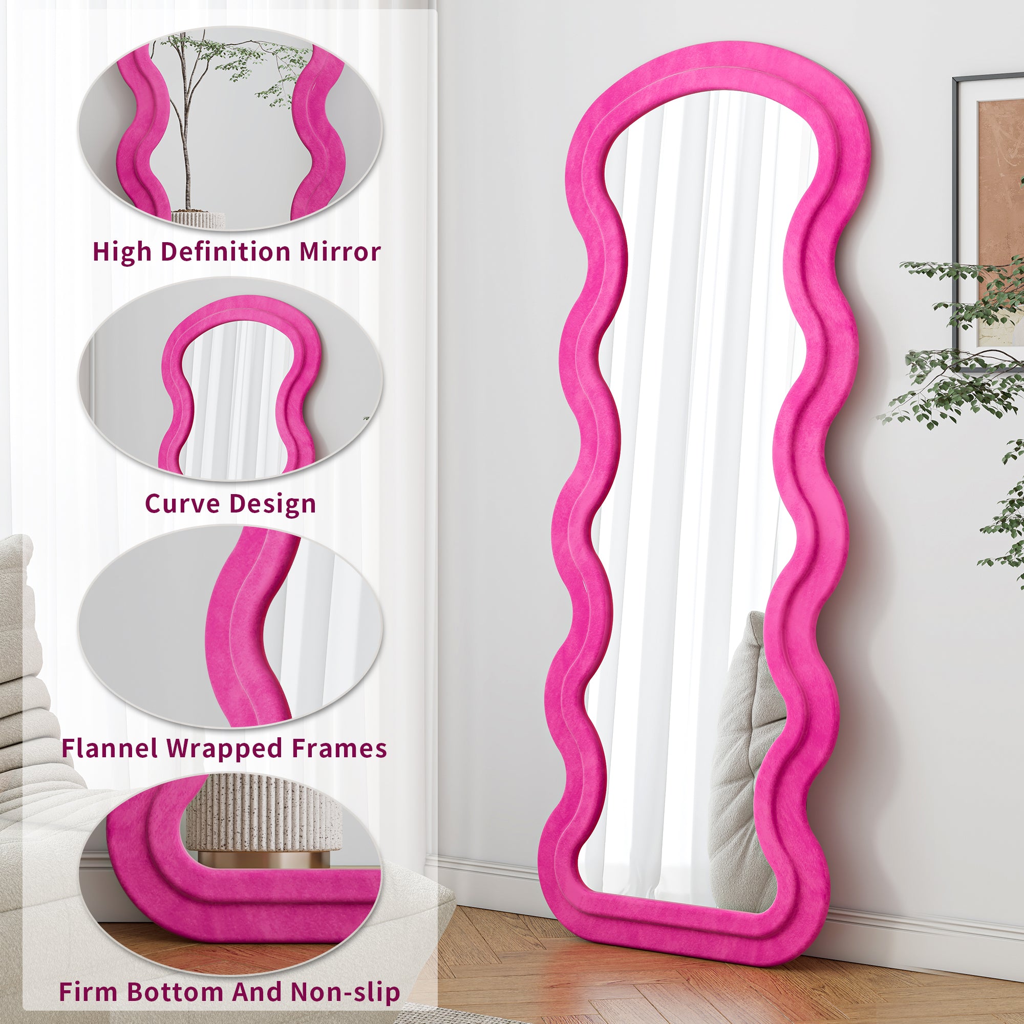Rose Wave Floor Mirror — Flannel-Wrapped