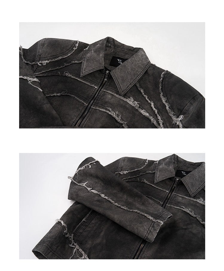 Short Gray Padded Shoulder Denim Coat