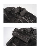 Short Gray Padded Shoulder Denim Coat